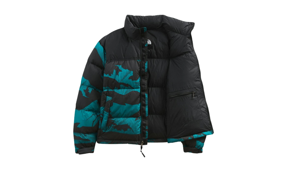 The North Face 1996 Retro Nuptse Jacket Harbor Blue Linear Mountain Print